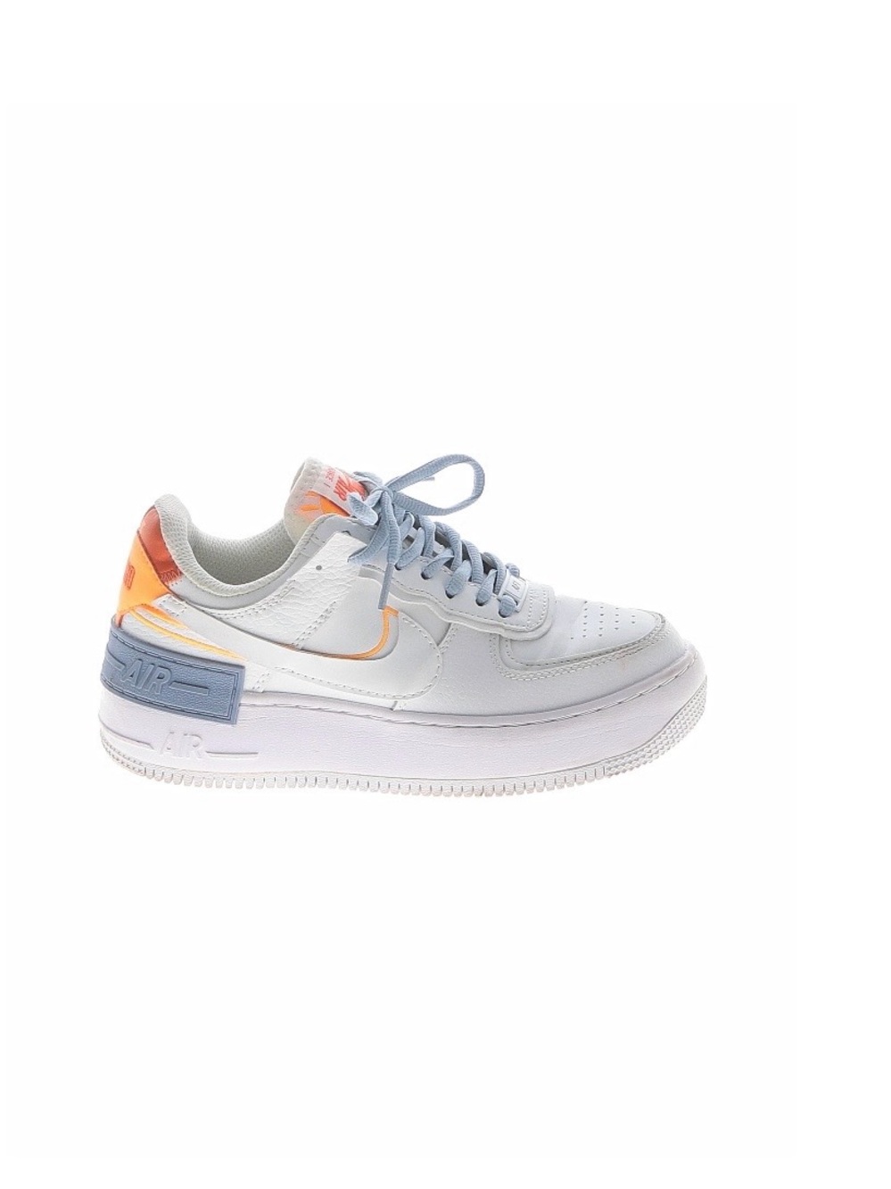 Nike AF1 White Sneakers with Light Blue Laces and Orange Accents